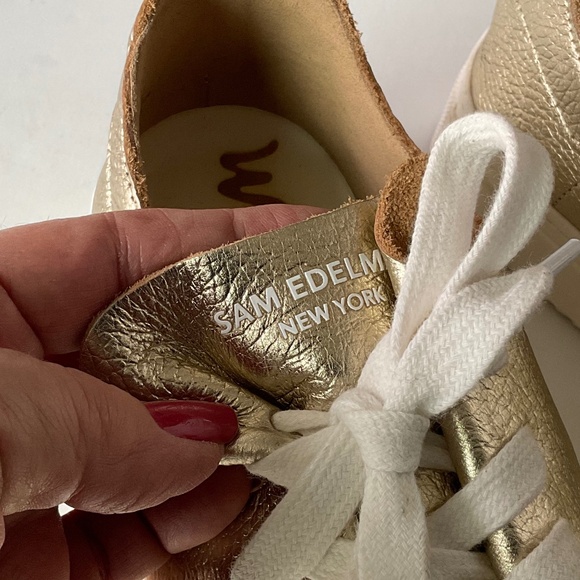 SAM EDELMAN Poppy Lace Up Leather Women’s Sneaker Gold Metallic Size 8 - Picture 6 of 9